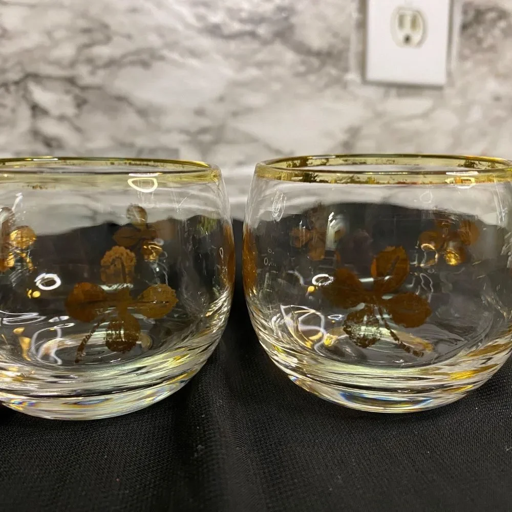 * Federal glass Roly Poly/tumbler glass gold accent four leaf clover set of 2
